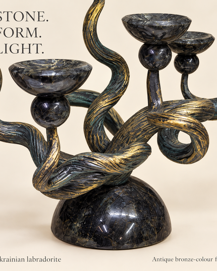 Roots of Light — Handmade Labradorite Candelabrum