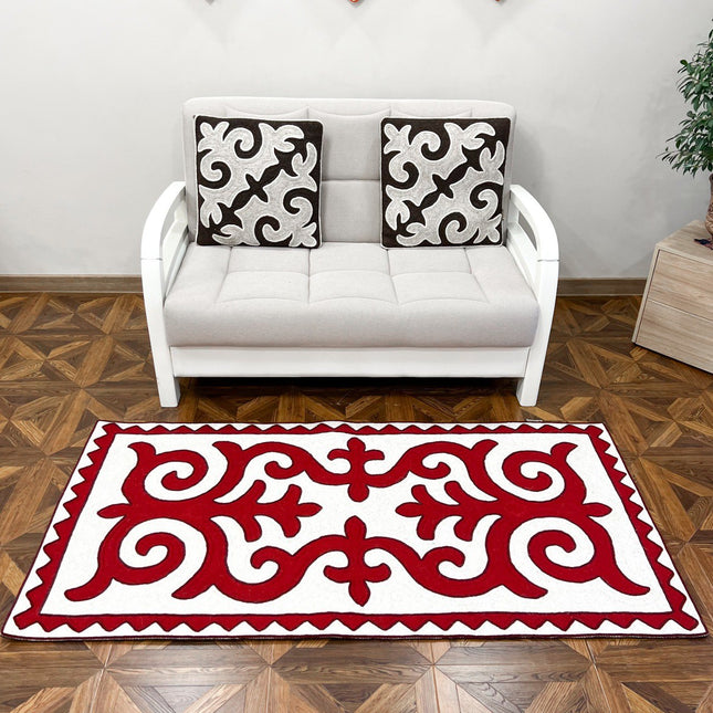 Yntymak – Handmade Organic Shyrdak Wool Felt Rug (Red and White)